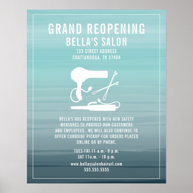 Hair Salon Reopening Covid Safety Aqua Ombre Poster (Front)