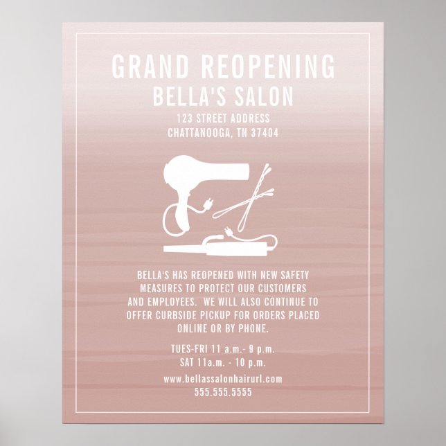 Hair Salon Reopening Covid Safety Blush Ombre Poster (Front)