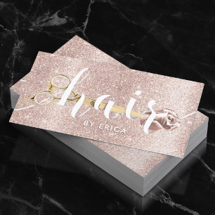 Hair Salon Scissor & Flower Blush Rose Gold Business Card