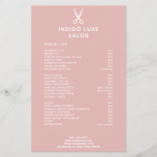 Hair Salon Scissors Dusty Pink Service Price List Flyer