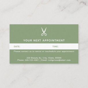 Hair Salon Scissors Modern Green Appointment Card