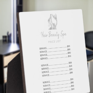 Hair salon silver glitter white elegant price list plaque