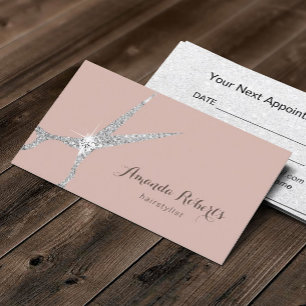 Hair Salon Silver Scissor Dusty Rose Appointment Card