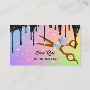Hair Salon Silver Scissors Beauty Drips Business  Card