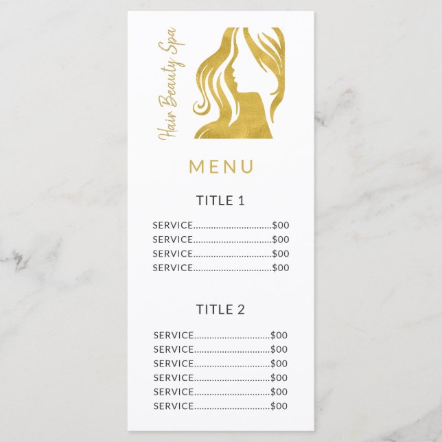 Hair salon simple gold white price list services programme (Front)