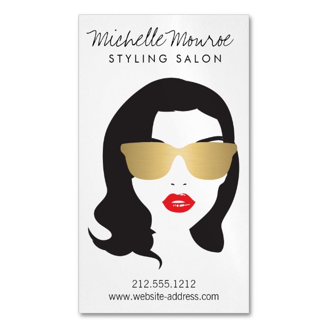 Hair Salon, Stylist, Beauty Girl Magnetic Business Card (Front Vertical)