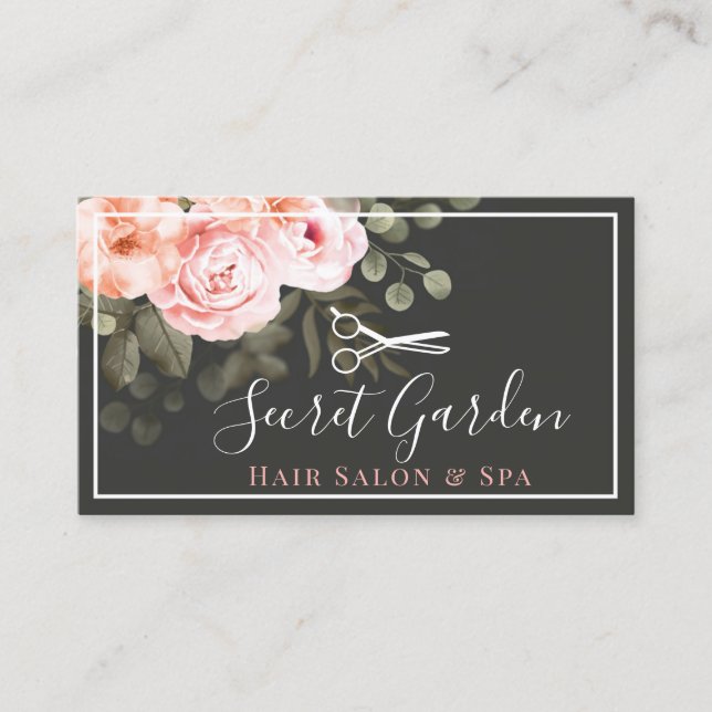 Hair Salon Stylist Elegant Floral Rose Appointment Business Card (Front)
