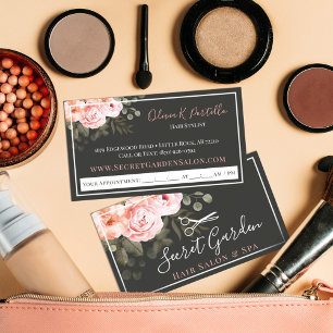 Hair Salon Stylist Elegant Floral Rose Appointment Business Card