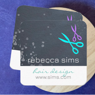 hair salon stylist scissors grey and white modern square business card