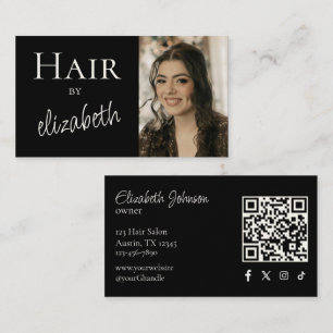  Hair Salon Stylist Script Social Icon Photo Black Business Card
