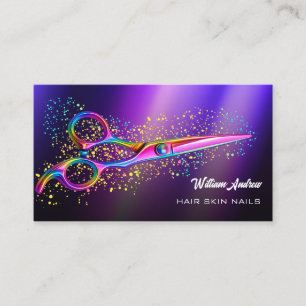 Hair Scissors Pastel Glitter Business Card