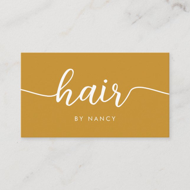 Hair Script Typography Qr Code Mustard Yellow  Business Card (Front)