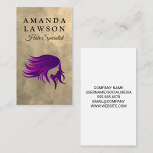 Hair Specialist Purple Hair Flowing Business Card