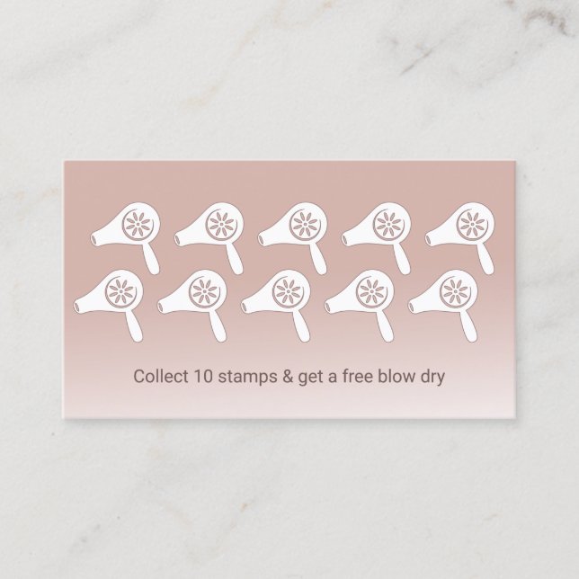 Hair Styist Blow Dry Bar Blush Rose Gold Loyalty Card (Front)