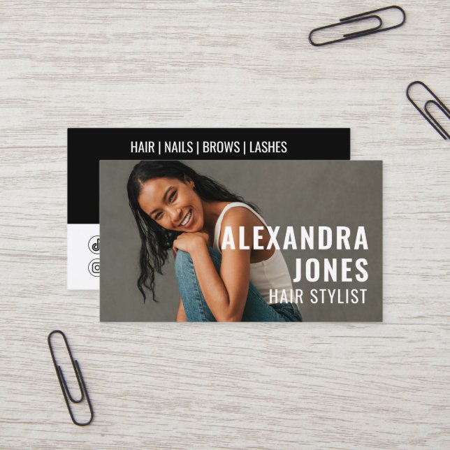 Hair Styist Qr Code 2 Social Icons Template Business Card (Front/Back In Situ)