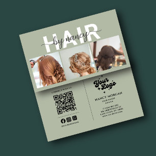 Hair Stylist 3 Photo Collage & QR Code Logo Business Card