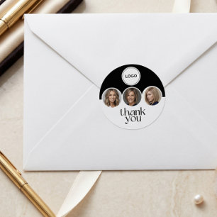 Hair Stylist 3 Photo Logo Black White Thank You  Classic Round Sticker