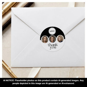 Hair Stylist 3 Photo Logo Black White Thank You Classic Round Sticker