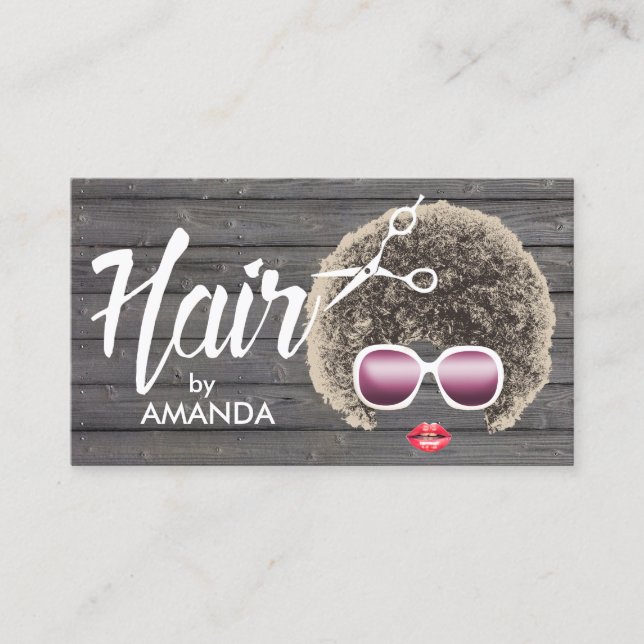 Hair Stylist African American Natural Hair Wood Business Card (Front)