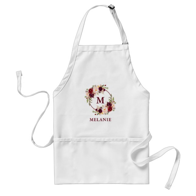 Hair Stylist and Makeup Artist Burgundy Floral Standard Apron (Front)