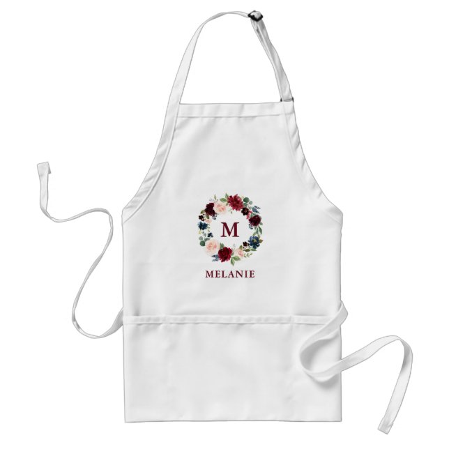 Hair Stylist and Makeup Artist Floral Burgundy Standard Apron (Front)