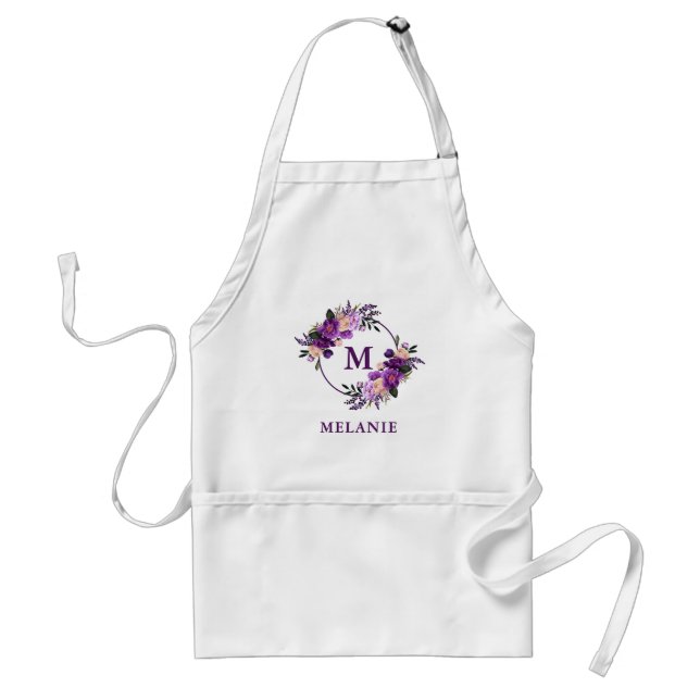 Hair Stylist and Makeup Artist Purple Floral Apron (Front)