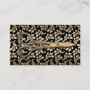 Hair Stylist Antique Scissor Black & Gold Damask Business Card