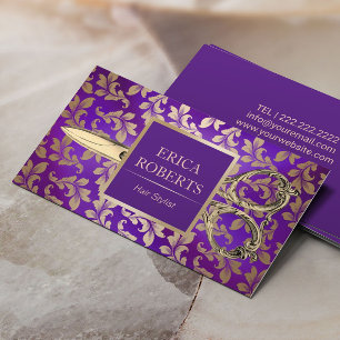 Hair Stylist Antique Scissor Luxury Purple & Gold Business Card