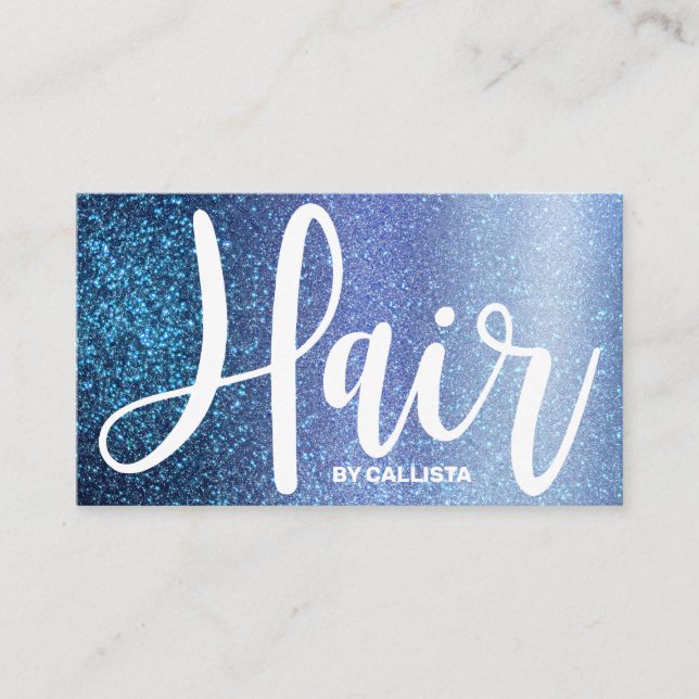 Hair Stylist Aqua Baby Blue Triple Glitter Ombre Business Card (Front)