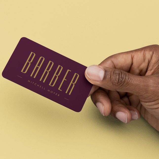 Hair Stylist Barber Shop Burgundy And Gold Simple Business Card (Creator Uploaded)