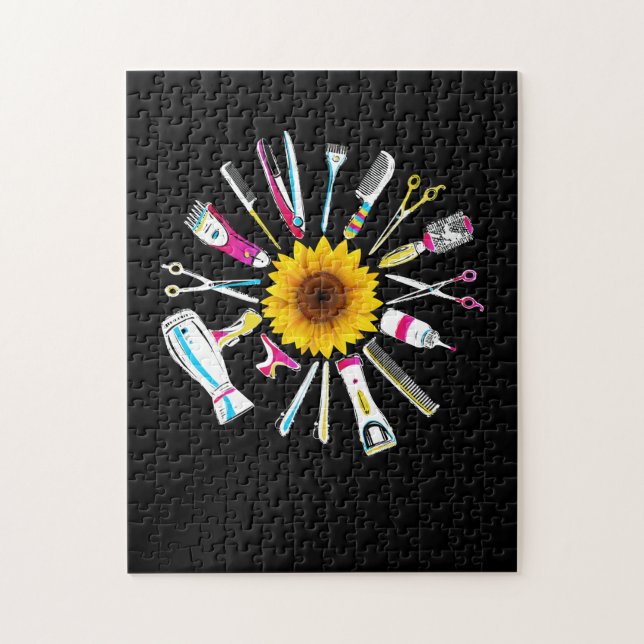 Hair Stylist Barber Tools Floral Jigsaw Puzzle (Vertical)