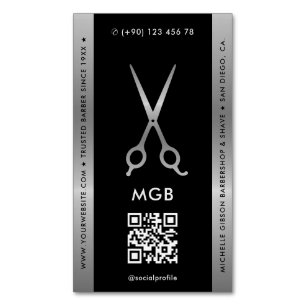 Hair Stylist Barbershop Silver Scissors Barber Magnetic Business Card