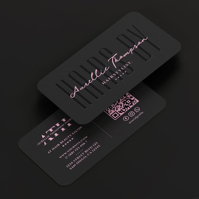 Hair Stylist Beauty Aesthetic Black Pink Script Business Card (Hair Stylist Beauty Aesthetic Black Pink Script Business Card
)