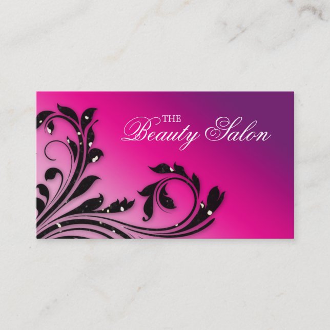 Hair Stylist Beauty Leaves Pink Purple Glitter Business Card (Front)