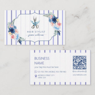Hair Stylist Beauty Salon blue Floral Business Card