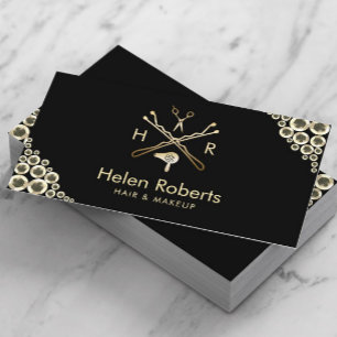 Hair Stylist Beauty Salon Logo Modern Gold Sequins Business Card