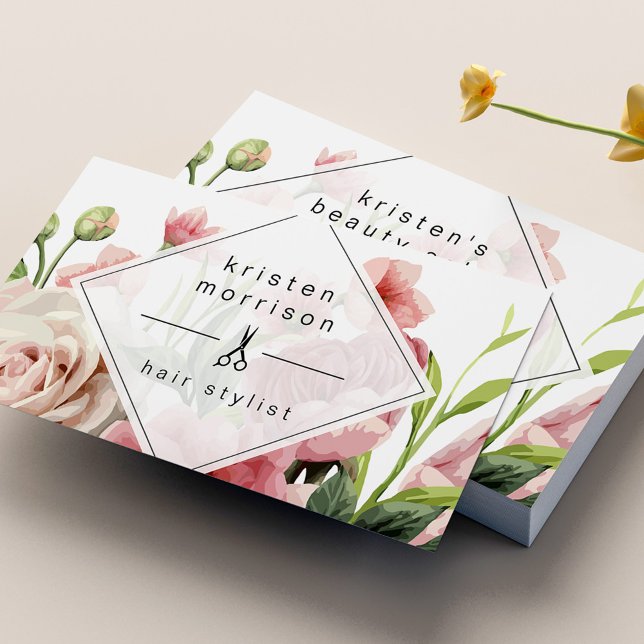 Hair Stylist Beauty Salon Minimal Elegant Floral Business Card (Creator Uploaded)