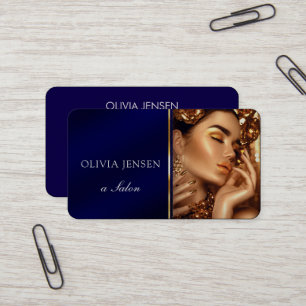 Hair Stylist Beauty Salon Modern Blue & Gold Business Card