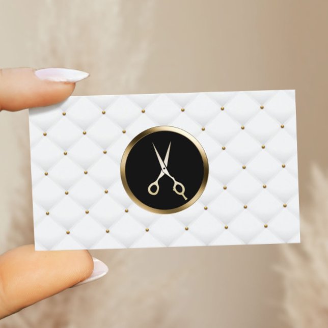 Hair Stylist Beauty Salon Modern Gold Scissor Business Card (Creator Uploaded)