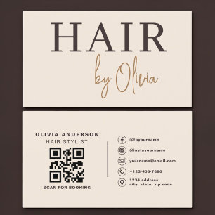 Hair Stylist Beige Neutral QR Code Professional Business Card