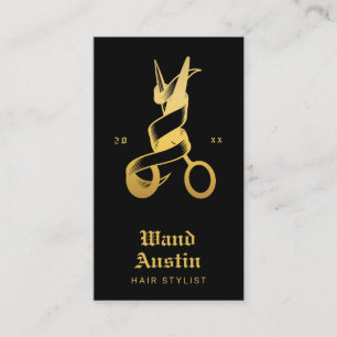 Hair Stylist Black And Gold Scissor Photo Business Card