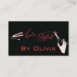 Hair Stylist Black & Blush Pink Cute Business Card