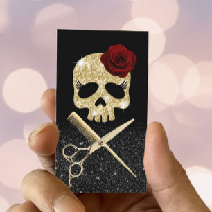 Hair Stylist Black & Gold Skull Beauty Salon Business Card