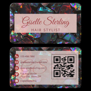 Hair Stylist Black Opal QR Code Business Card