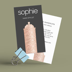 Hair Stylist Black Salon Rose Gold Hair Spray Business Card