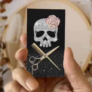 Hair Stylist Black & Silver Skull Beauty Salon  Business Card