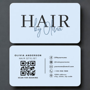 Hair Stylist Blue QR Code Professional Business Card