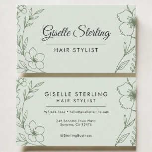 Hair Stylist Botanical Sage Green Modern Business Card
