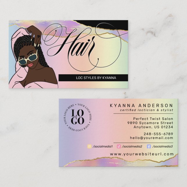 Hair Stylist, Braids, Locs, Salon, Custom Logo Bus Business Card (Front/Back)