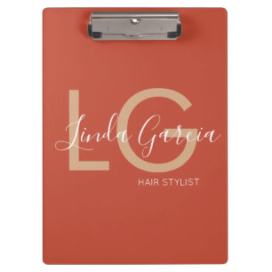 Hair Stylist Burnt Orange Beige Monogrammed Po Clipboard